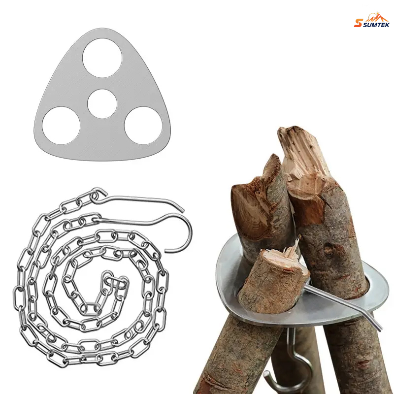 Camping Hiking Cooking - Tragbarer Camping-Stativ-Aufhänger aus Edelstahl, verstellbare Kette,
